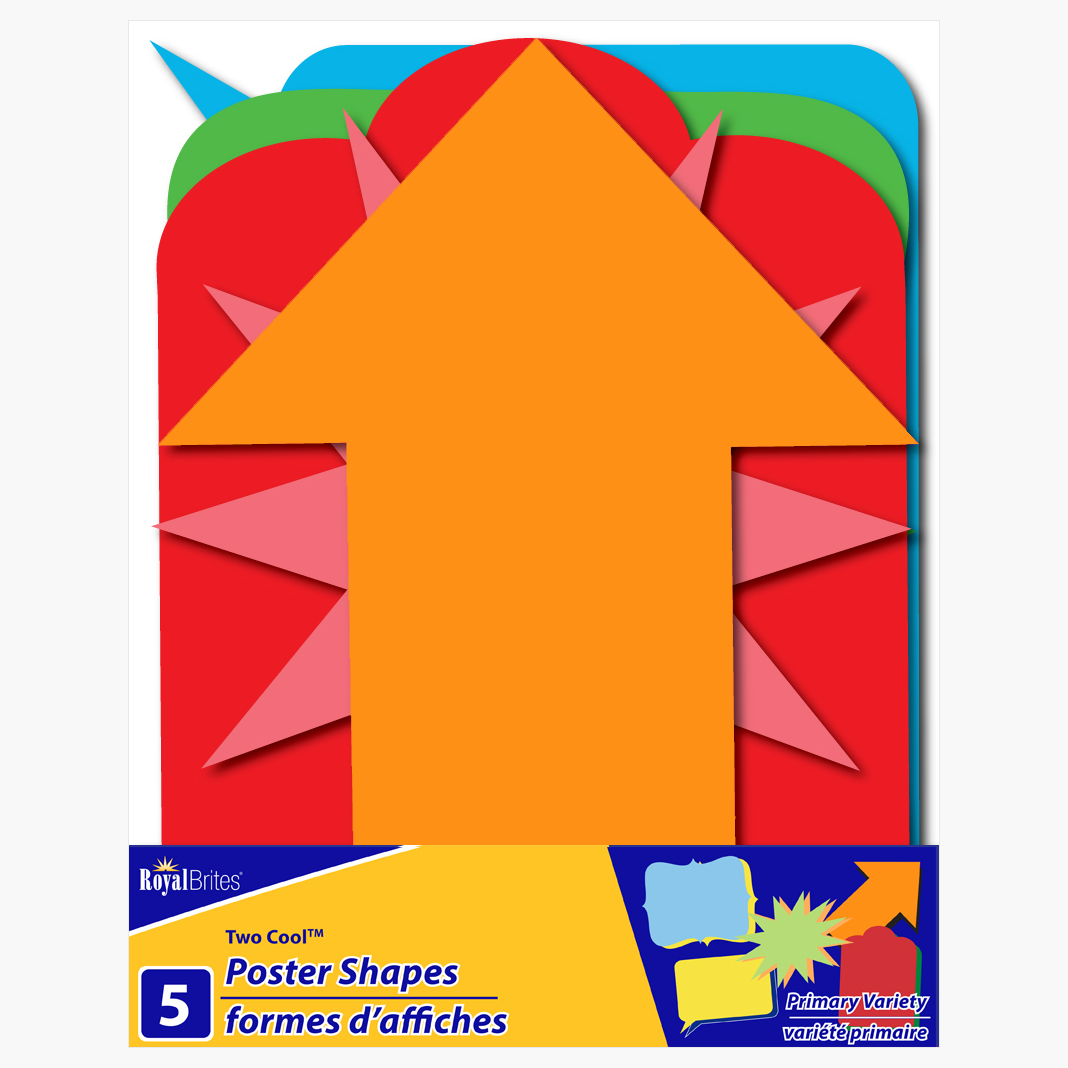 Primary Assorted Poster Board Shapes, 11"x14", 5/pack, 24 packs/case