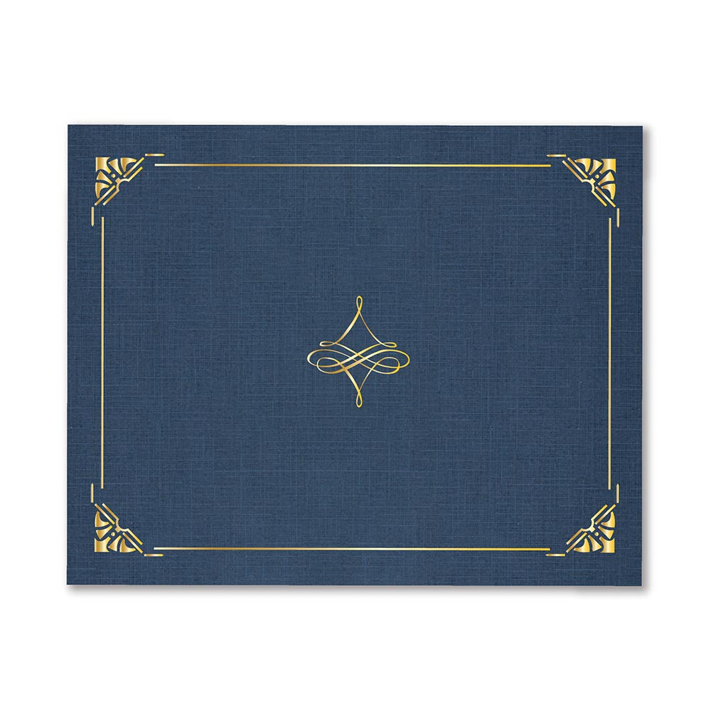 Art Deco Navy Blue Certificate Holders Linen Gold Foil 47841 (1)