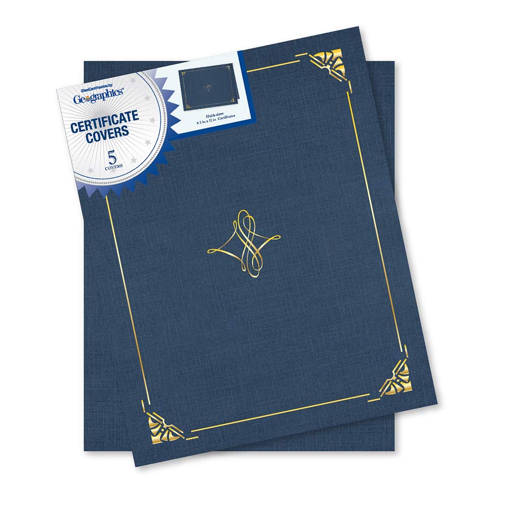 Art Deco Navy Blue Certificate Holders Linen Gold Foil 47841 (3)