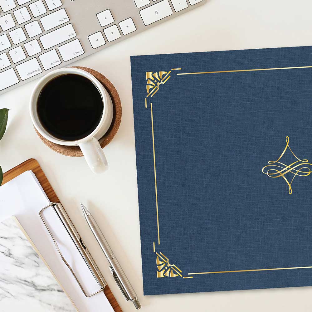 Art Deco Navy Blue Certificate Holders Linen Gold Foil 47841 (4)