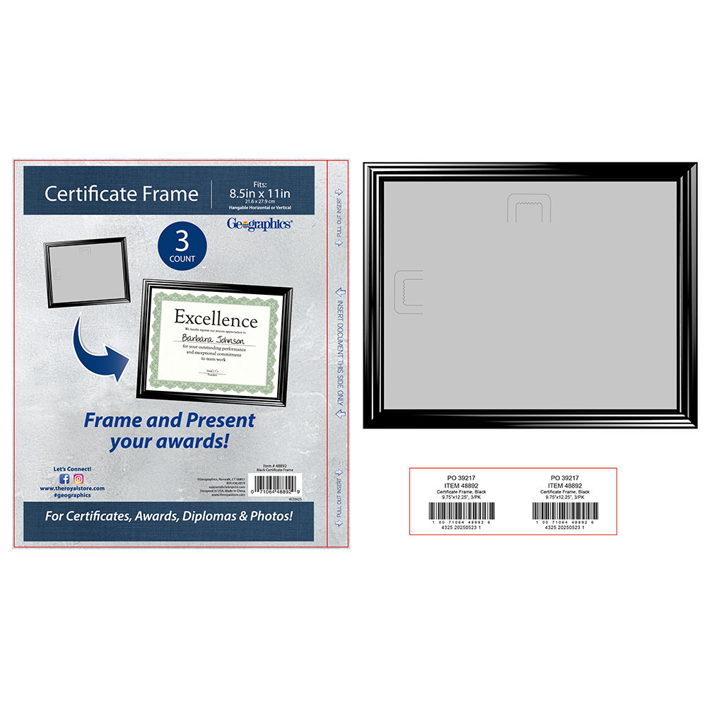 Geographics Black Certificate Frames Chipboard 48892