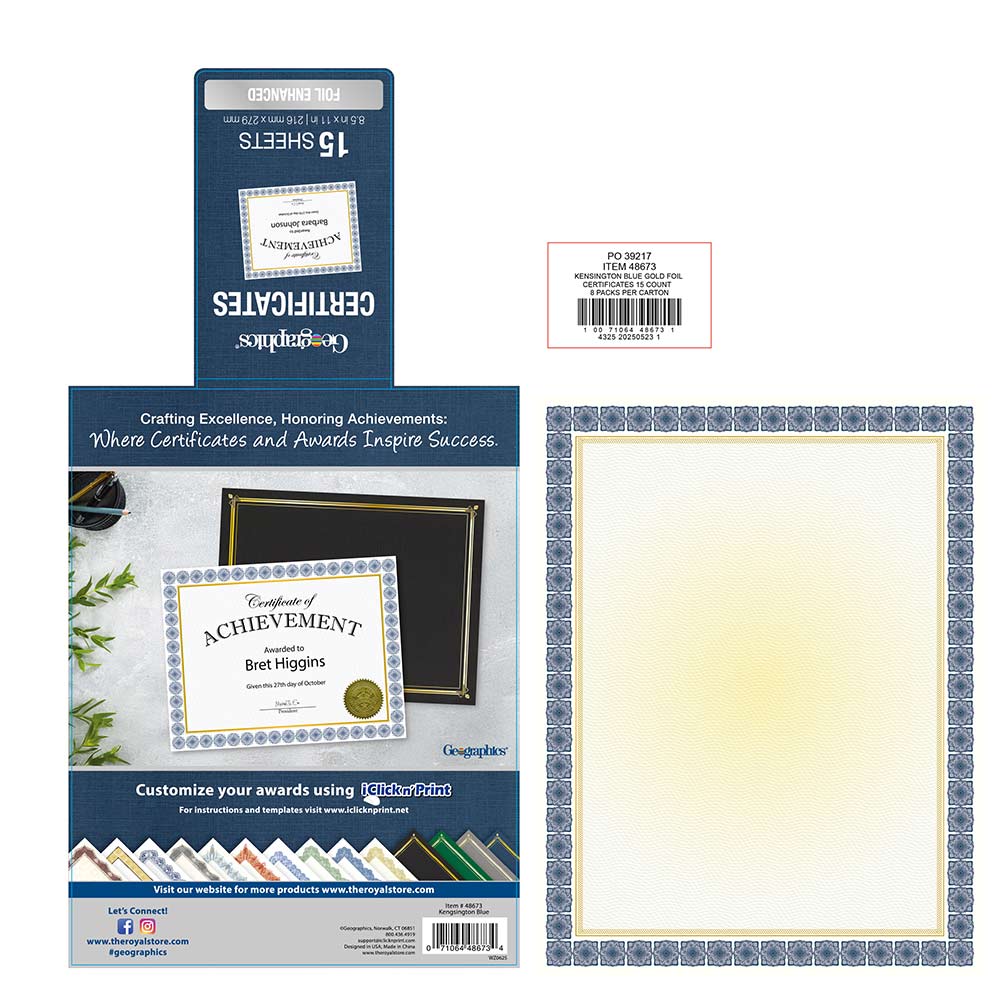 Geographics Kensington Blue Award Certificates Gold Foil 48673 (1)
