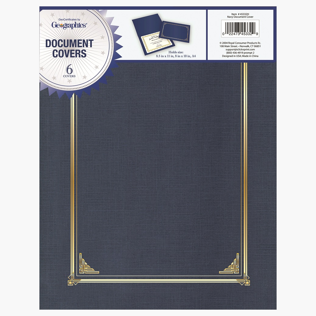 Geographics Navy Blue Classic Linen Certificate Holders Packaging back