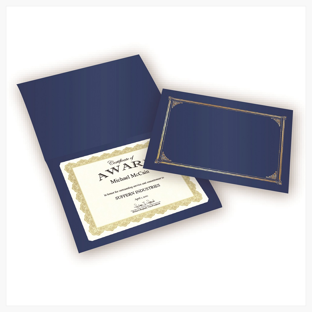 Geographics Navy Blue Classic Linen Certificate Holders with certificate