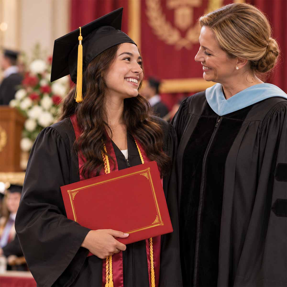 Proud Graduation Moment with Red Diploma Folder 48614