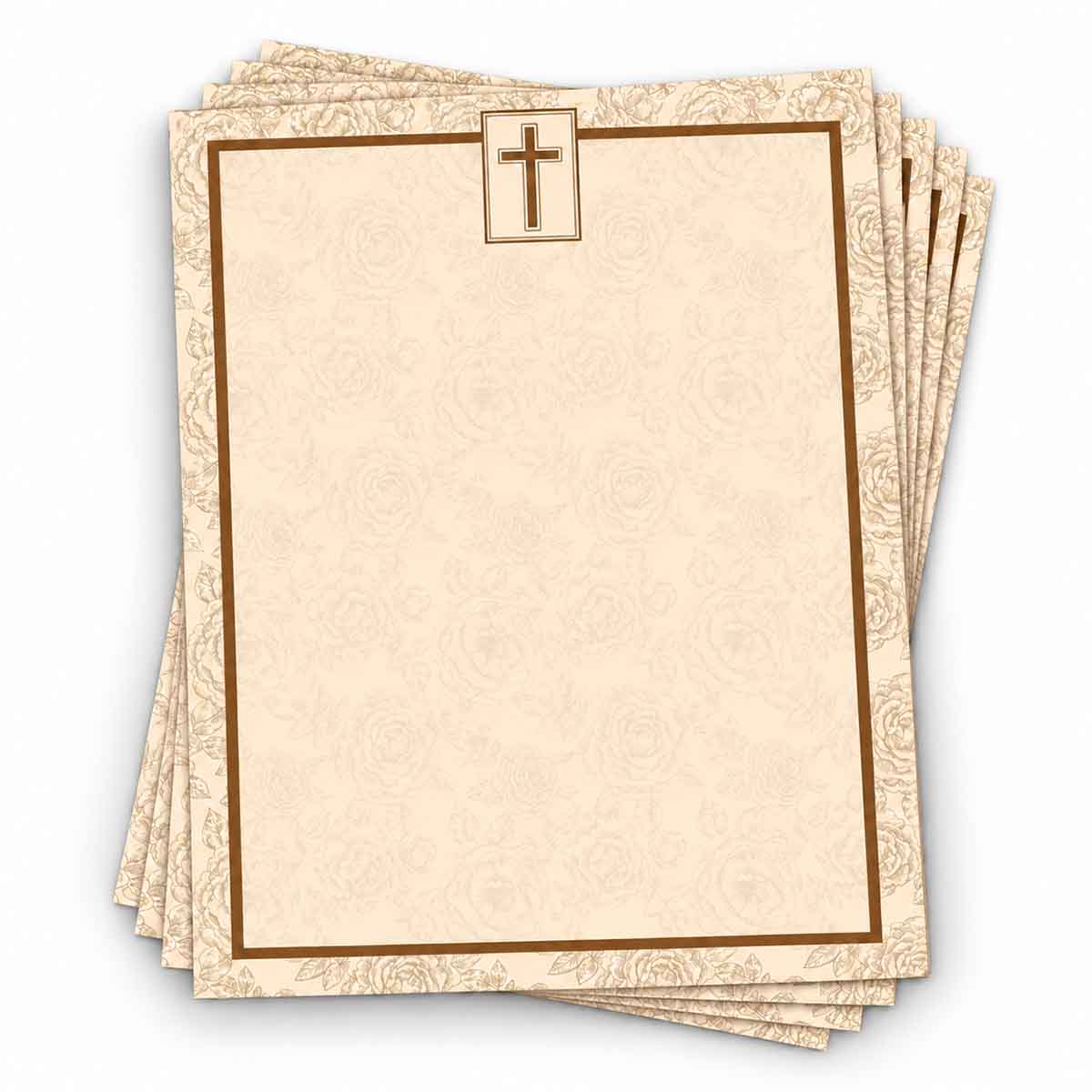Vintage Floral Cross Letterhead Stack 48830
