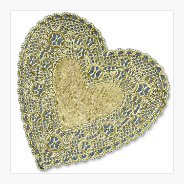 6 in Gold Foil Lace Heart Doilies Royal Lace 75148