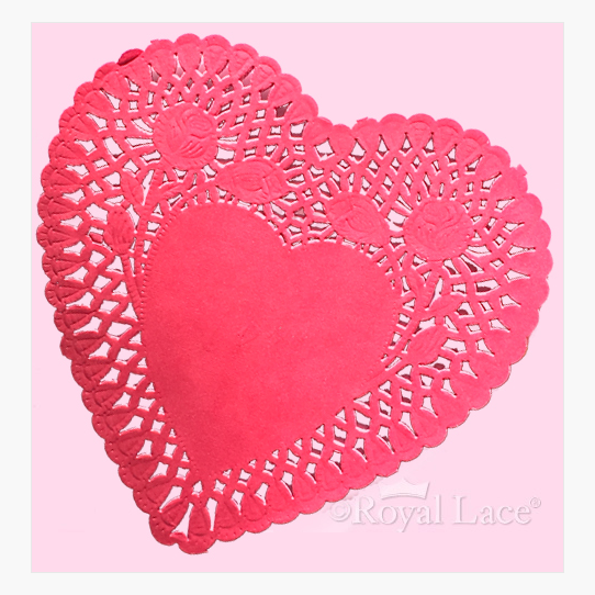 6 in Red Lace Heart Paper Doilies Royal Lace B23017