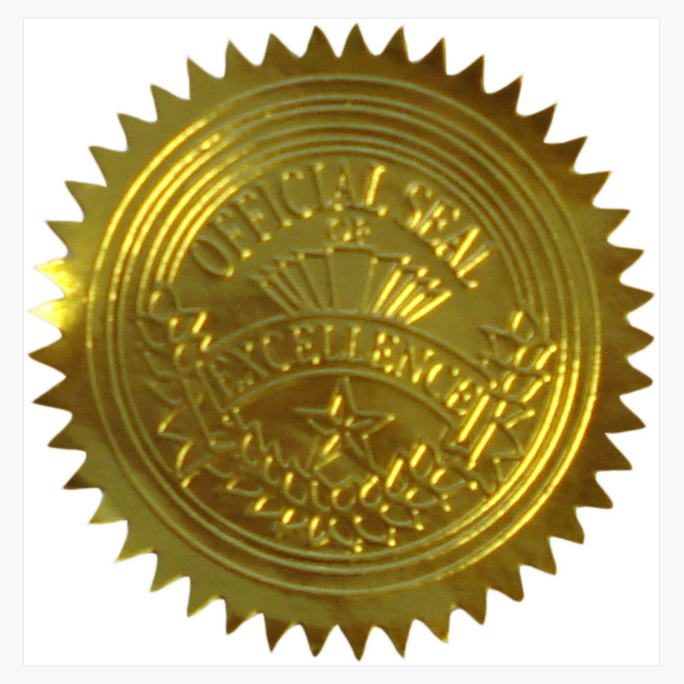 Official Seal of Excellence Embossed Certificate Seals, 2