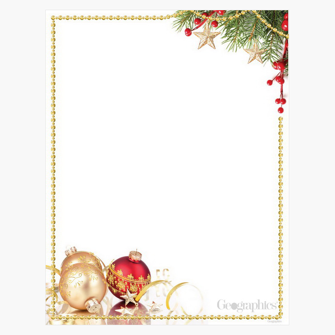 Red and Gold Ornaments Christmas Letterhead Gold Foil Geographics 47900W