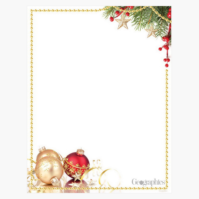 Red and Gold Ornaments Christmas Letterhead Gold Foil Geographics 48734W