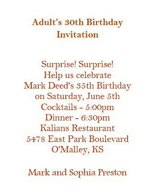 Adults 30th Birthday Invitation Wording Geographics