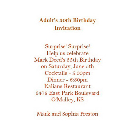 Adult’s 30th Birthday Invitation Template