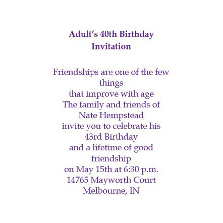 Adult’s 40th Birthday Invitation Template