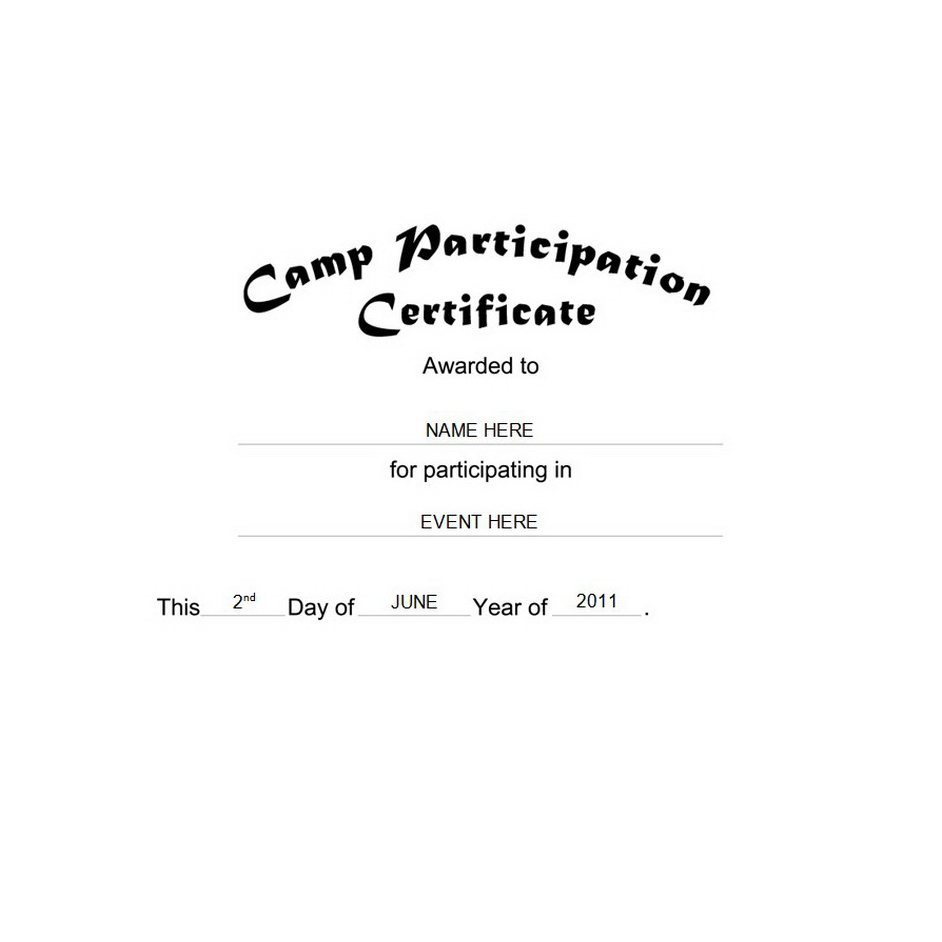 Camp Participation Certificate Template TheRoyalStore
