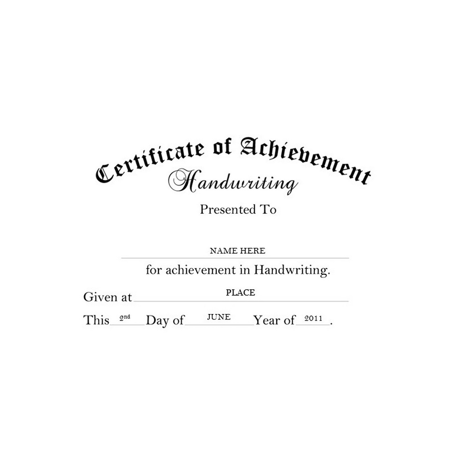 Certificate of Achievement Handwriting Free Template Image
