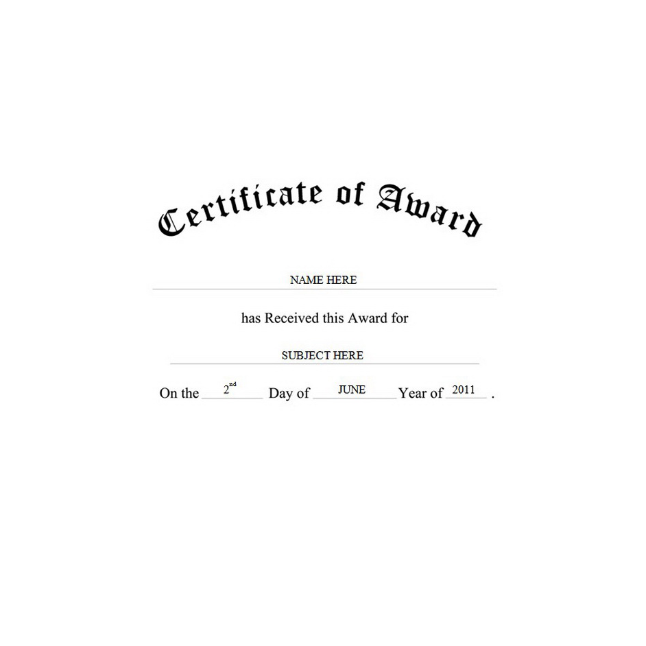 Certificate of Award Free Template Image