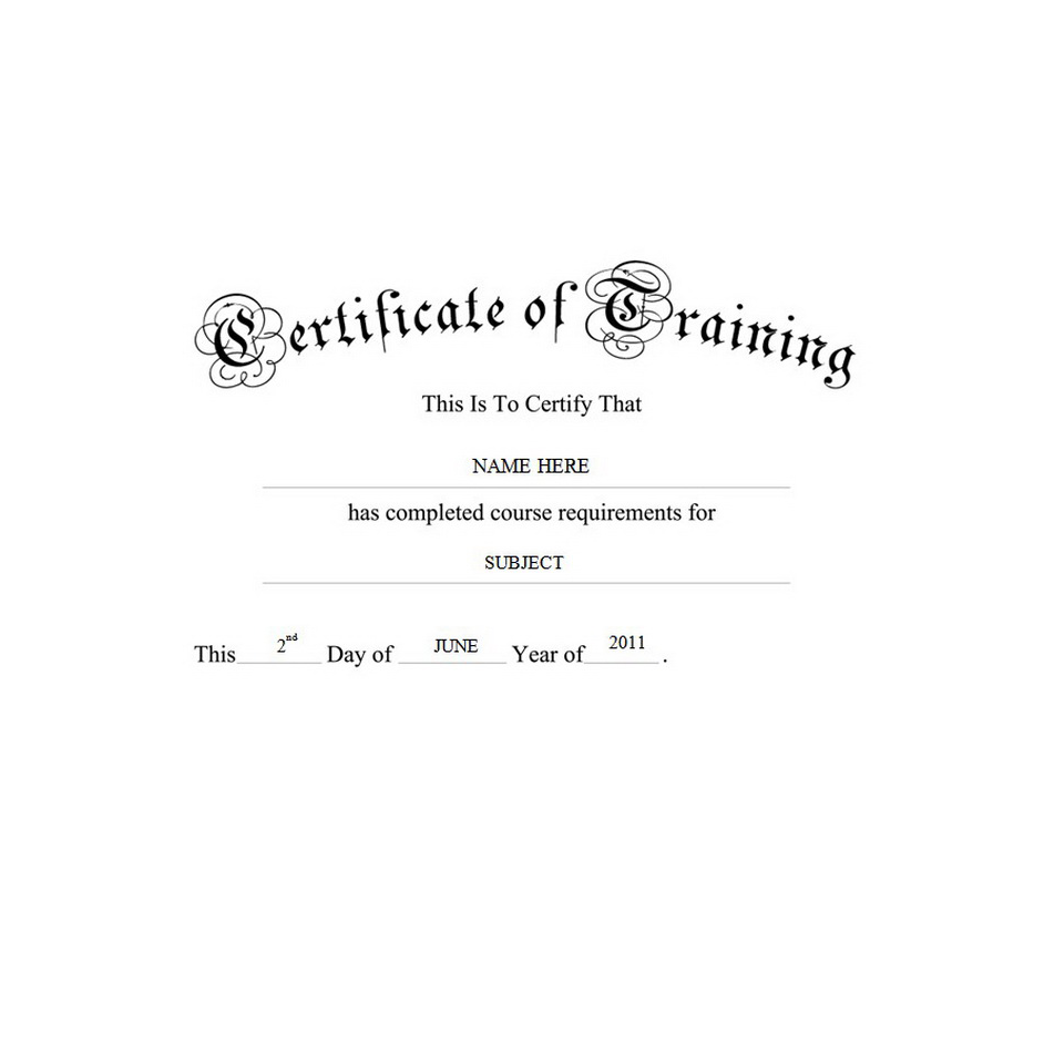 Certificate of Training Free Template Image