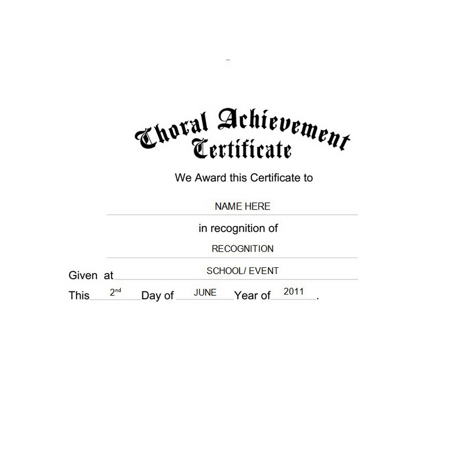 Choral Achievement Certificate Free Template Image