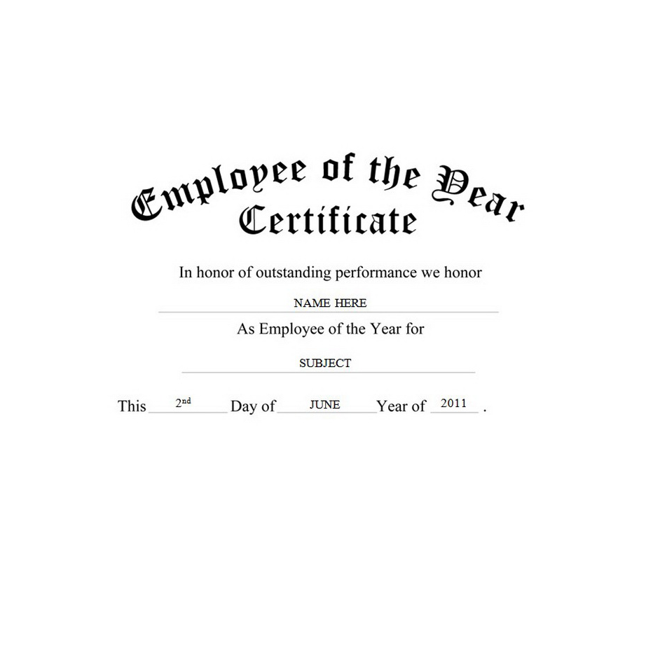 Employee of the year Certificate Template