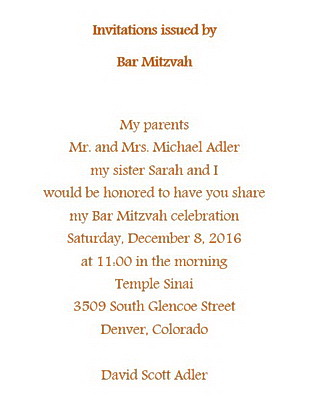 Invitations issued by Bar Mitzvah Wording Geographics