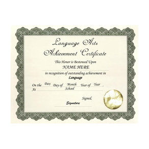 Language Arts Achievement Certificate Template