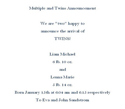 Multiple and Twins Announcements Wording Geographics