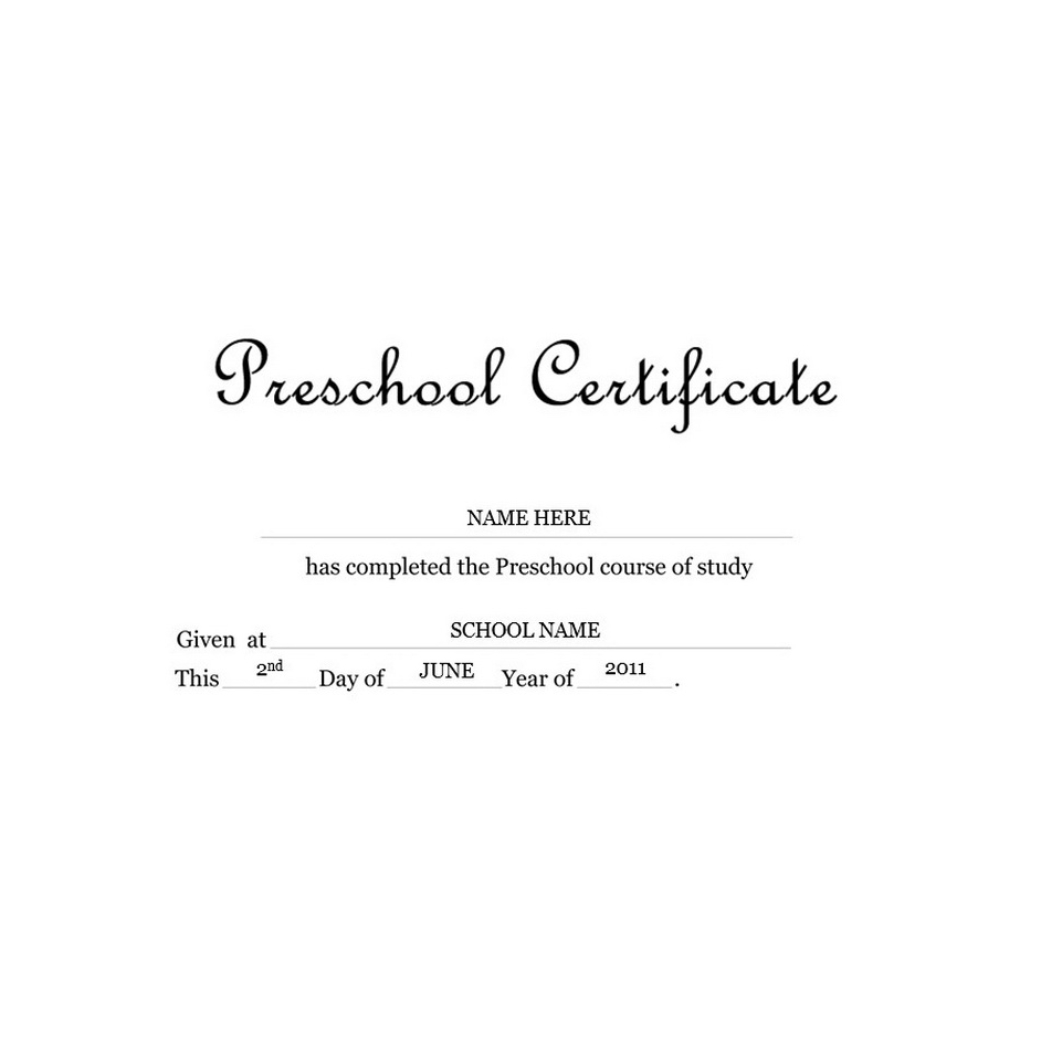 Pre Kindergarten Certificate Free Template Image