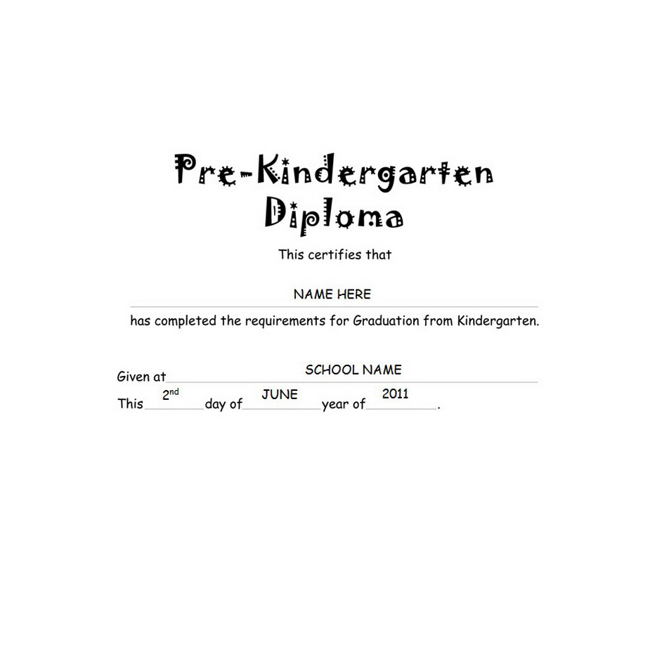 Pre Kindergarten Diploma Free Template Image