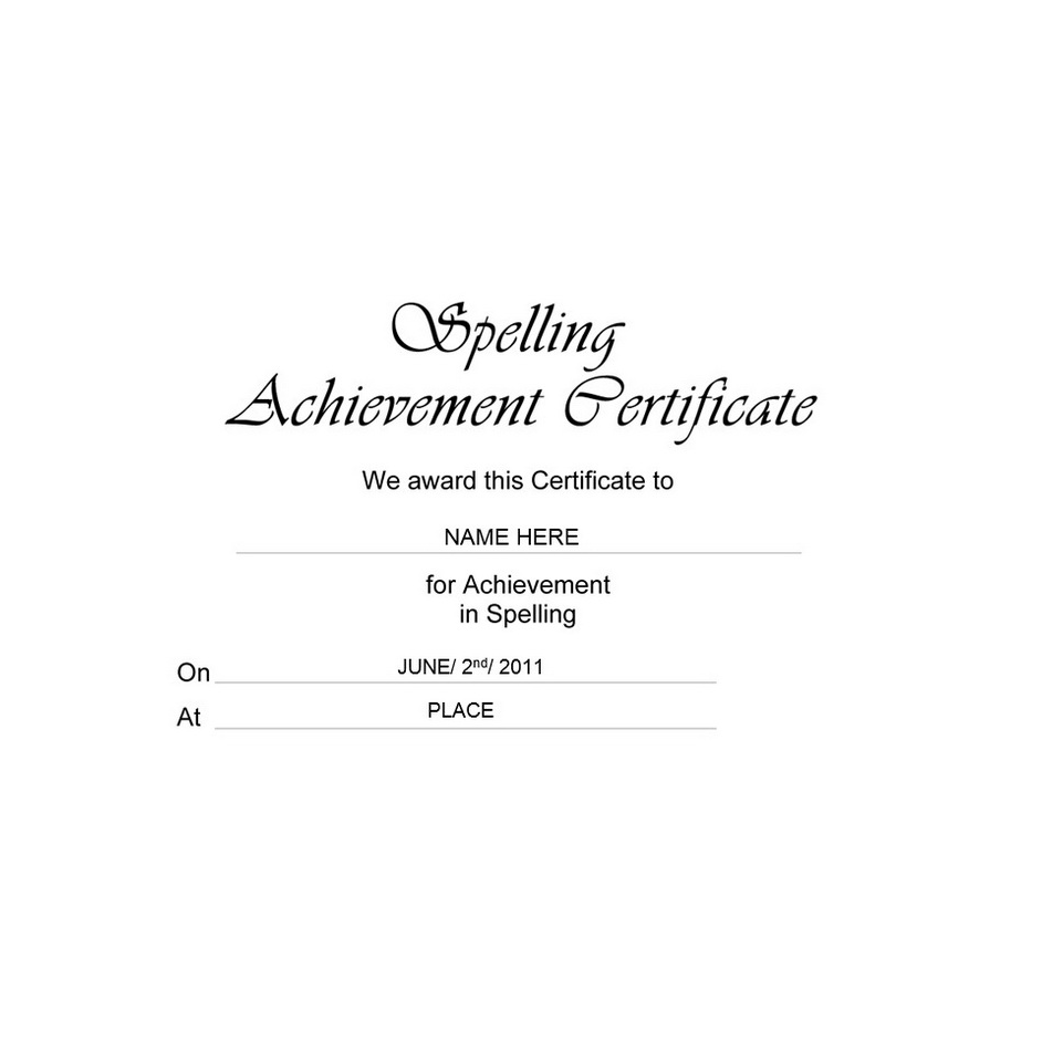 Spelling Achievement Certificate Free Template Image