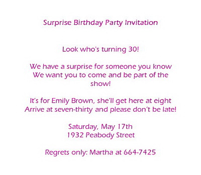Surprise Birthday Party Invitations Wording Geographics