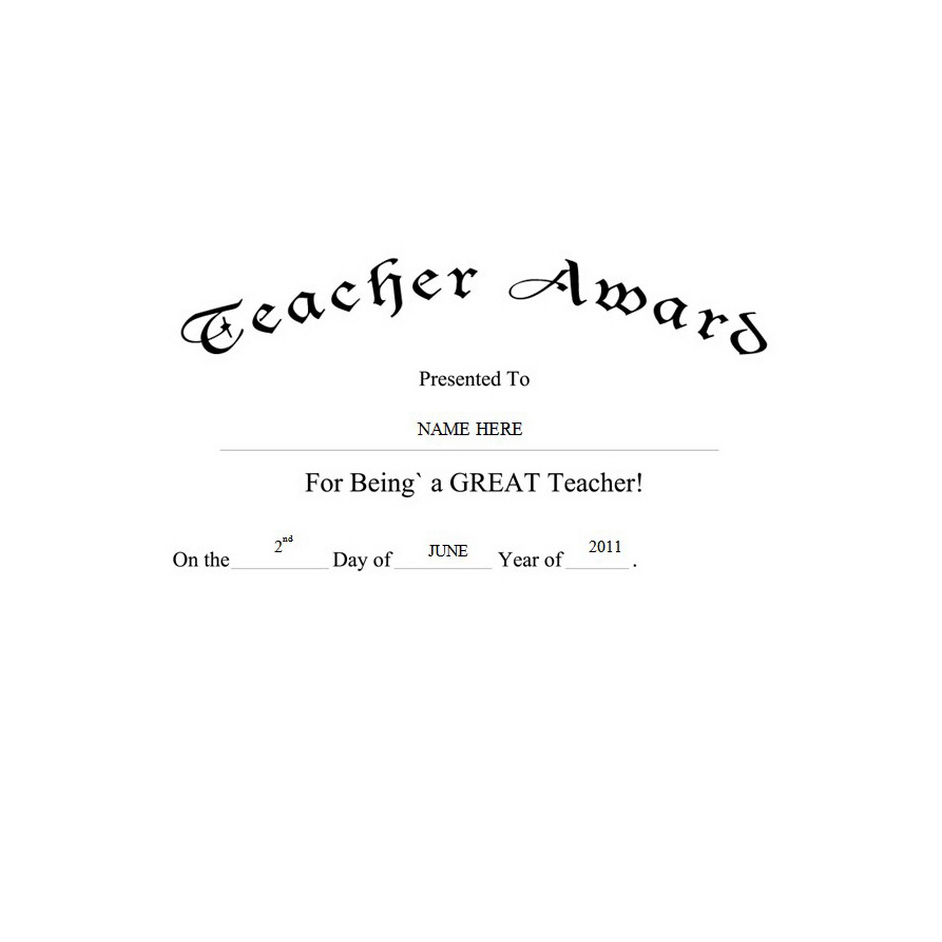 Teacher Award Free Template Image