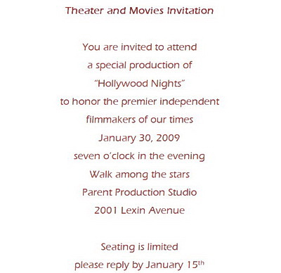Theater and movies invitations Wording Geographics