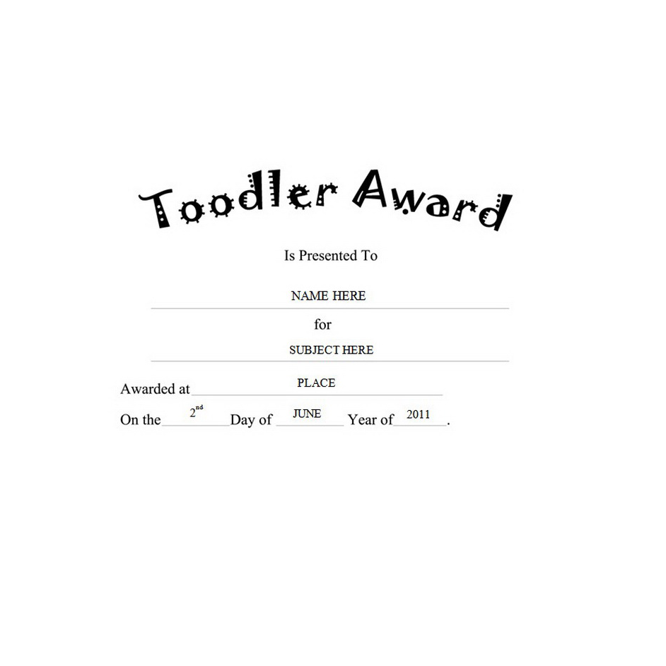 Toodler Award Free Template Image