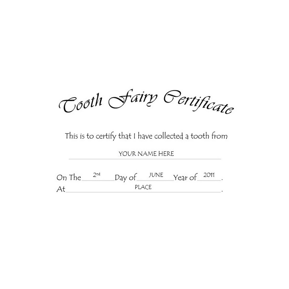 Tooth Fairy Certificate Free Template Image