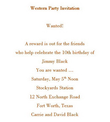 Western Party Invitations Wording Geographics