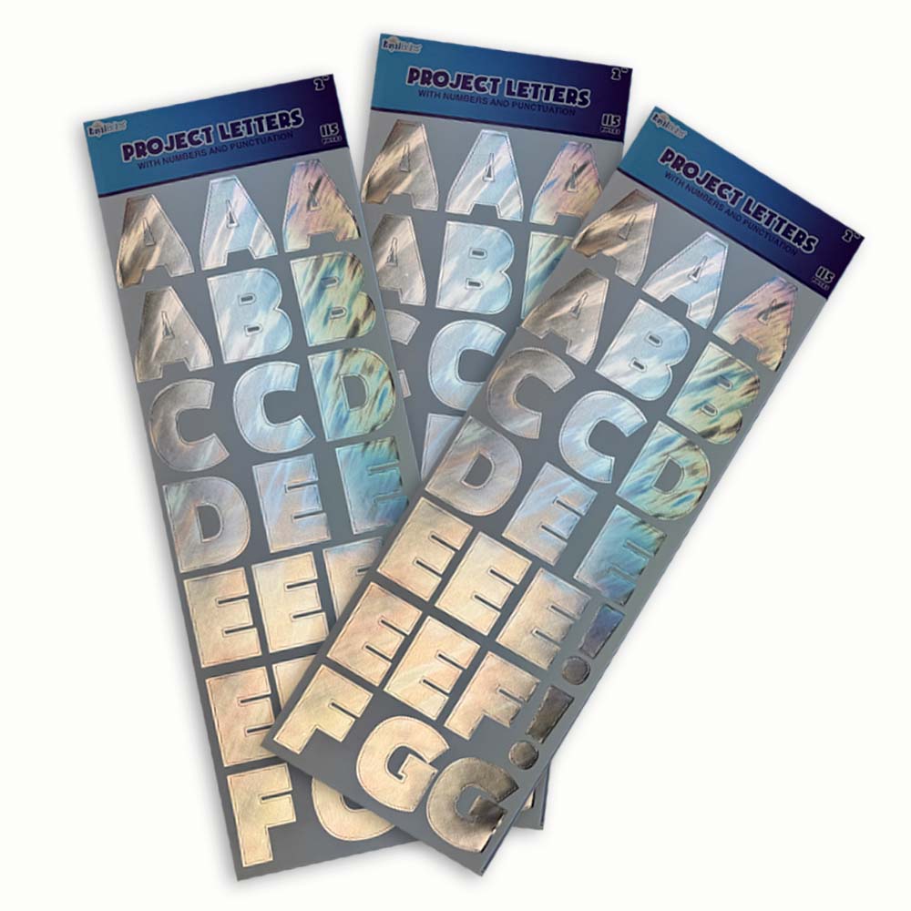 Royal Brites Self Adhesive Alpha Numeric Holographic Silver Foil Characters 2″ for Posters & Crafts 31010 (1)