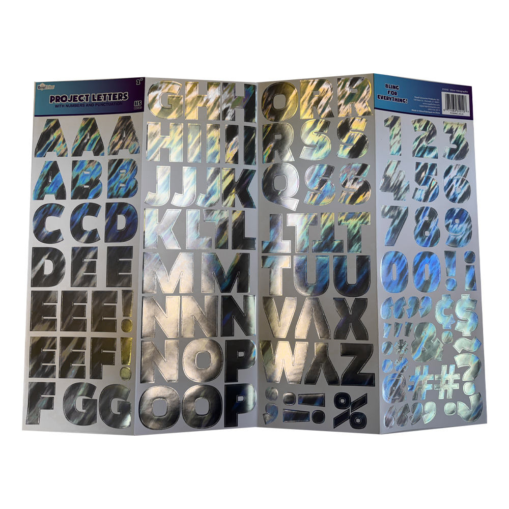 Royal Brites Self Adhesive Alpha Numeric Holographic Silver Foil Characters 2″ for Posters & Crafts 31010 (3)