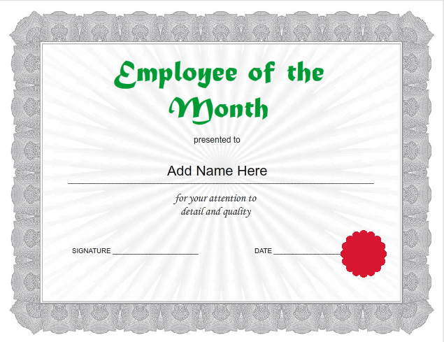 Employee of the Month Award Business