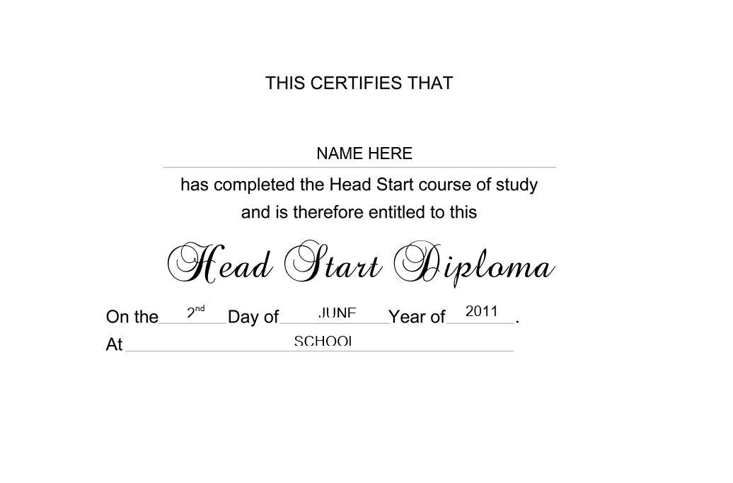 Head Start Diploma Free Template Image L