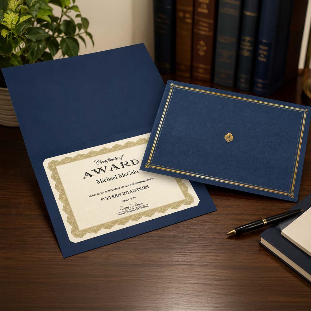 Classic Linen Navy Blue Certificate Holders Gold Foil 45332 TRS (9)