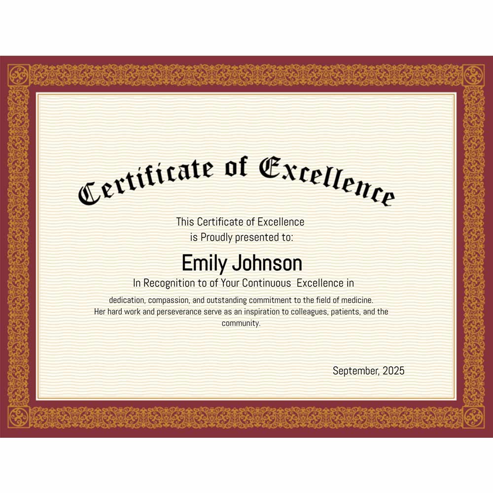 Burgundy Frame Gold Foil Certificate 2