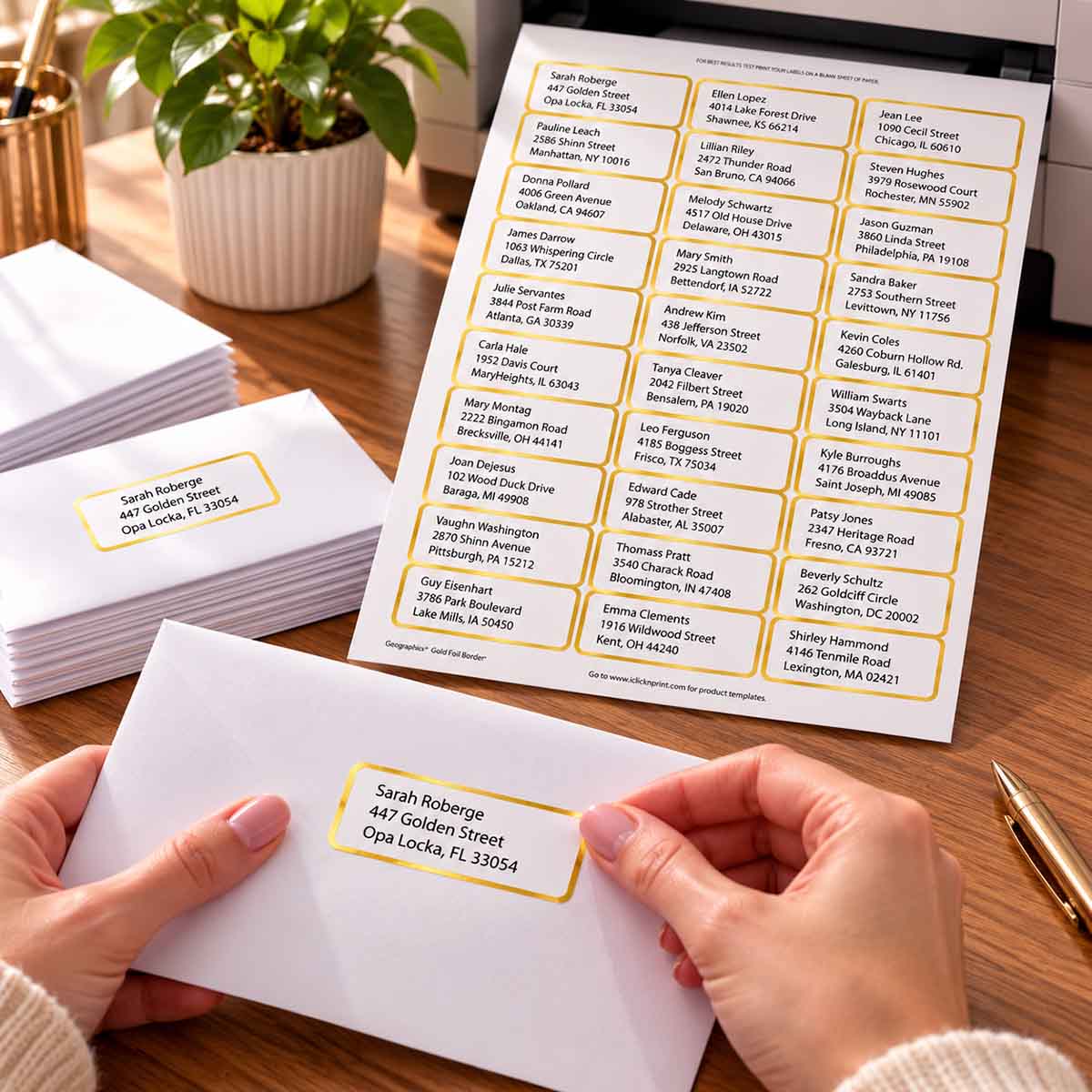 Gold Foil Labels on Envelopes