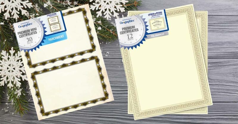 Holiday Certificate Sizes