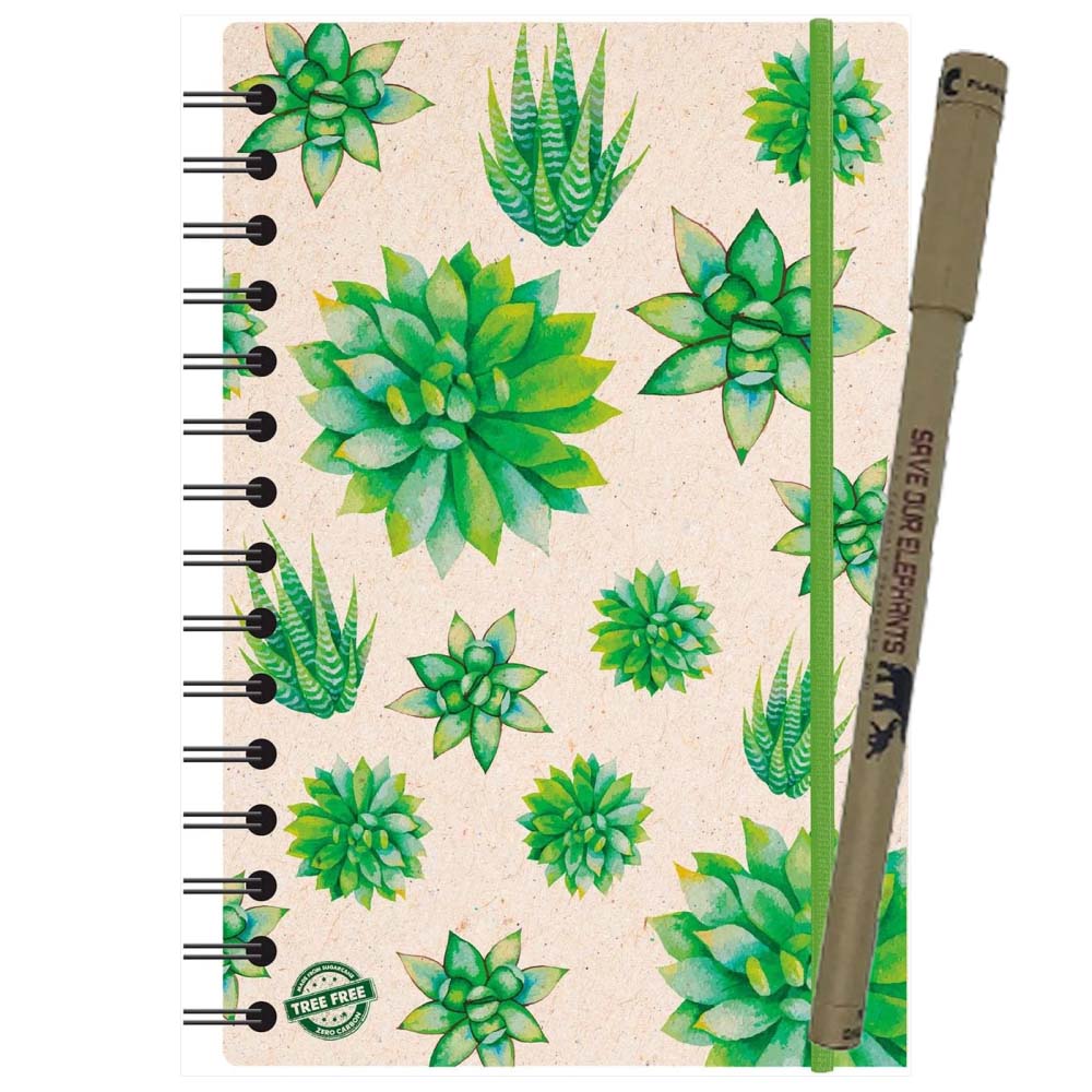 Tropical leaf notebook cover with elastic band and plantable pen