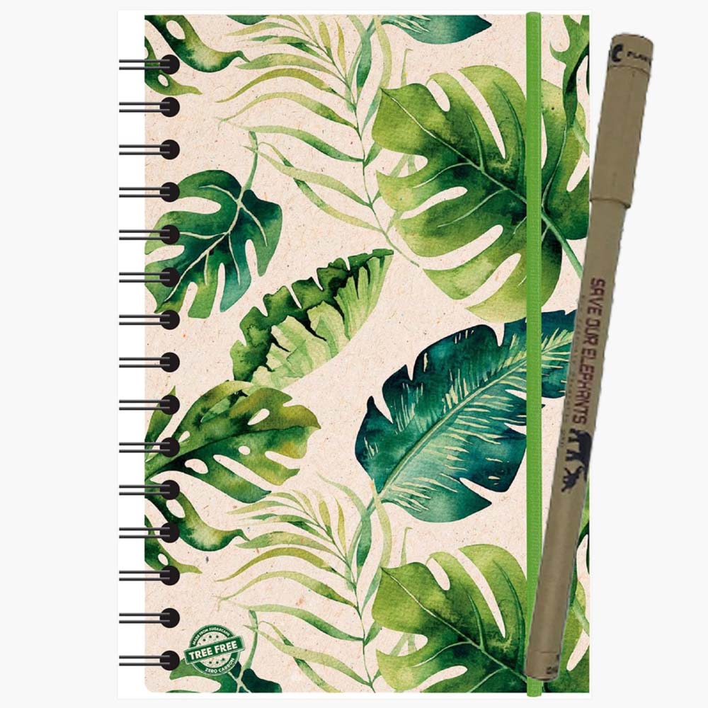 Green flower notebook cover with elastic band and plantable pen