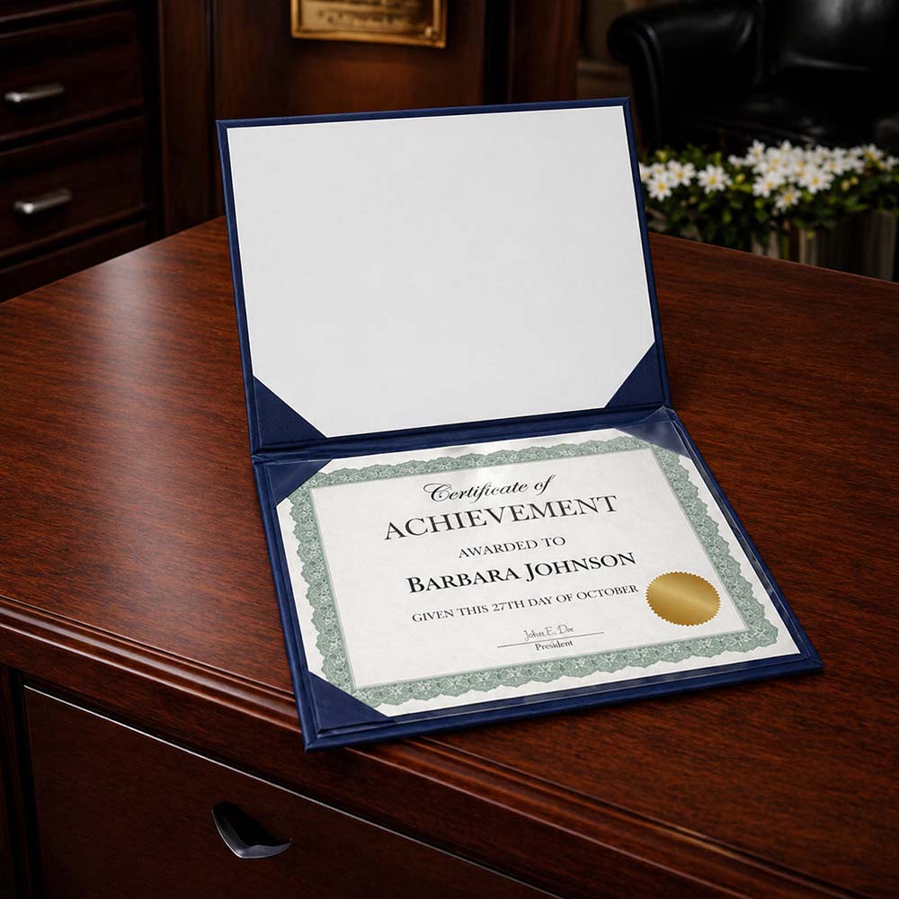 Navy Smooth Leatherette Diploma Cover certificate